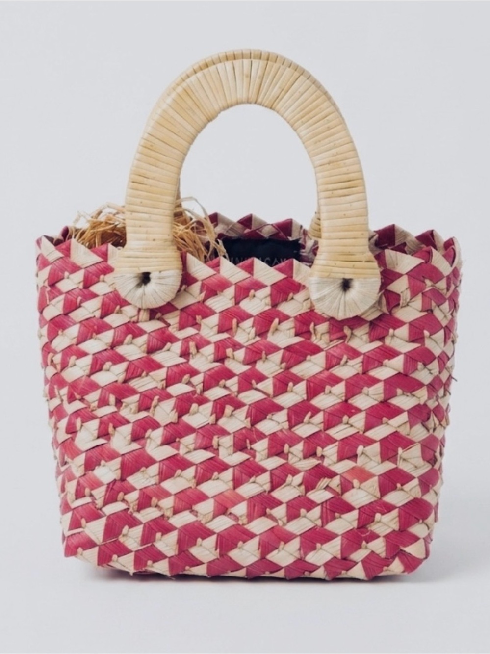 Nannacay Red & Cream Woven Straw Mini Tote Bag